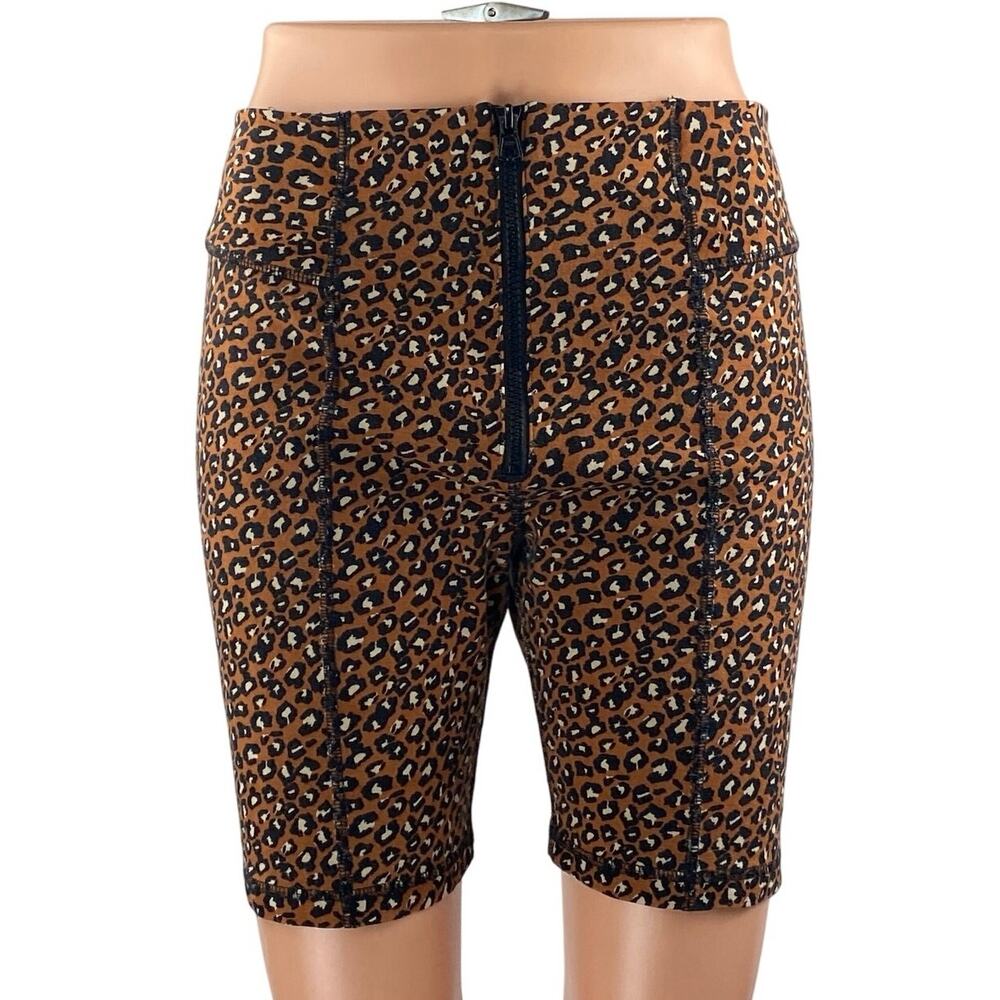 Free People Lucky Strike Women's Brown Leopard Print High Waist Biker Shorts M